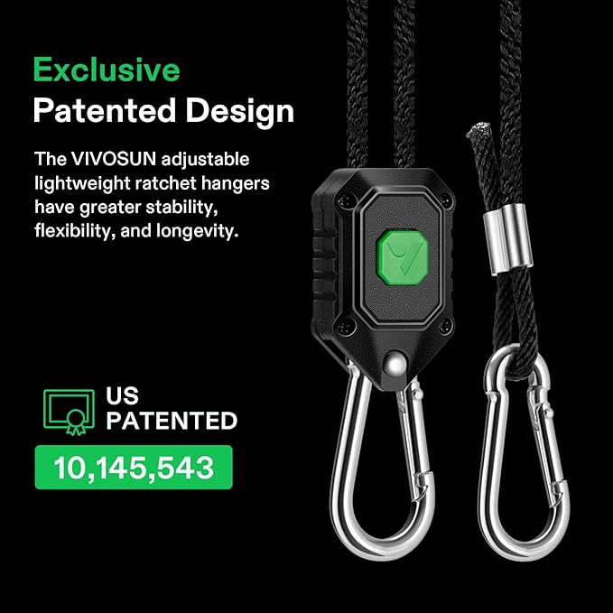 VIVOSUN 1-Pair 1/8 Inch Adjustable Grow Light Hanger, Heavy Duty Rope Hanger with Reinforced Metal Gears, 8Ft. Long and 150 lbs Weight Capacity Rope for Grow Light, Inline Fan, Filters