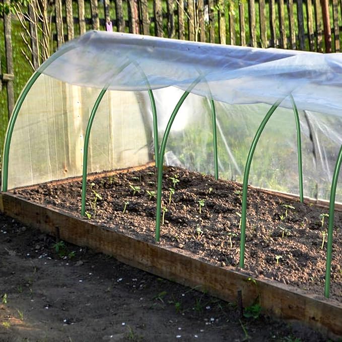 FOTMISHU Garden Hoops, 10PCS Greenhouse Hoops Rust-Free Grow Tunnel, All-in-one 18.9"x19.7" Garden Stakes with Plastic Coated Plant Supports for Raised Beds Row Cover Garden Fabric