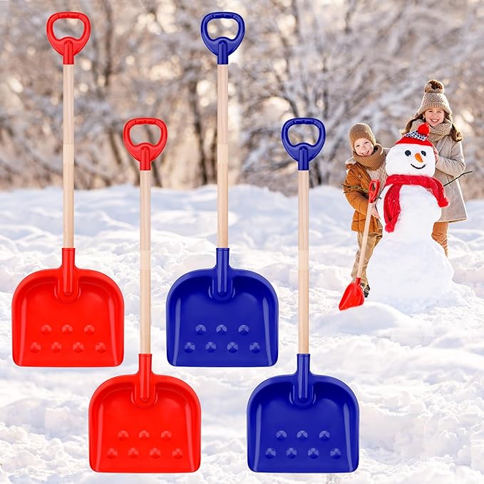 4 Pcs Kids Snow Shovel 30" Detachable Kids Digging Snow Shovel with Plastic Scoop & Wood Handle Portable Kids Shovels for Outdoor Yard Garden Activities Driveways Snow Removal Road Beach