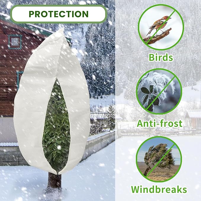 Huge Plant Covers 95x86 Inch, 4 Pack Frost Protection Blankets 2.82oz/yd², Thickened Winter Tree Covers with Zipper & Drawstring, Reusable Frost Cloth for Outdoor Plants & Garden