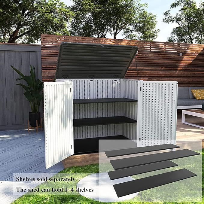 KINYING Horizontal Outdoor Storage Shed,47 Cu.ft Resin Outdoor Storage Cabinet Waterproof for Garden/Patio/Backyards