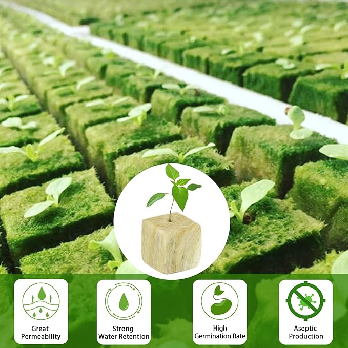 Legigo 1.5 Inch Rockwool Cubes for Hydroponics Seed Starter, Rock Wool Planting Cubes Hydroponic Garden Grow Plugs for Soilless Cultivation Plants Cutting Germination Clone(4 Sheet, 196 Plugs)