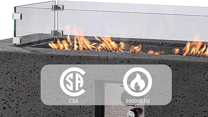SUNBURY Outdoor Fire Pit, 56" Rectangle Propane Gas Patio Fire Table 50,000 BTU Concrete Travertine Design, CSA Certified, Low Firepit Table with Lava Rocks, Waterproof Cover (Grey)