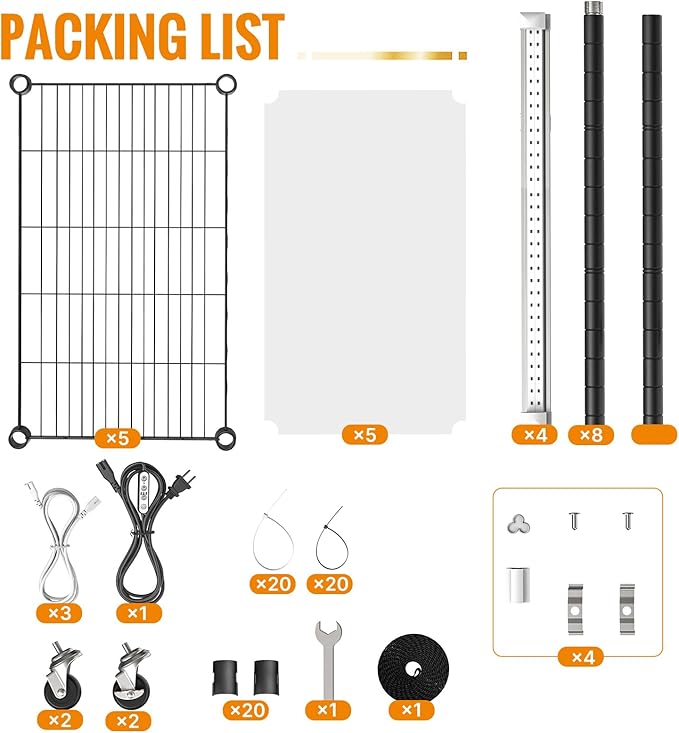 Plant shelf with grow light, 5-Tier metal Plant Stand with 4-Pack 72W Full Spectrum Grow Lights, Auto Timer，Ladder Flower Pot Stand indoor 23.2" L x 13.4" W x 61.4" H