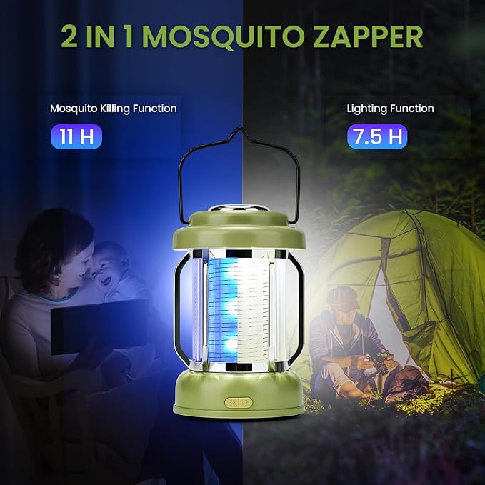 LiBa Portable Outdoor Bug Zapper, Electric Mosquito Killer Lamp for Camping, Patio, Garden, Kitchen - Rechargeable, Waterproof, Lighting and Mosquito Killer 2 in 1