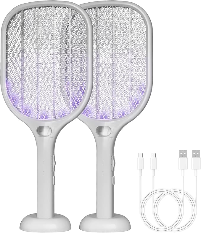 Lulant Electric Fly Swatter Rechargeable, Electric Bug Zapper Racket with Light, Mosquito Swatter, 3000V Detachable Dual Modes Fly Zapper, Mosquito Killer for Indoor Outdoor (2Pack)