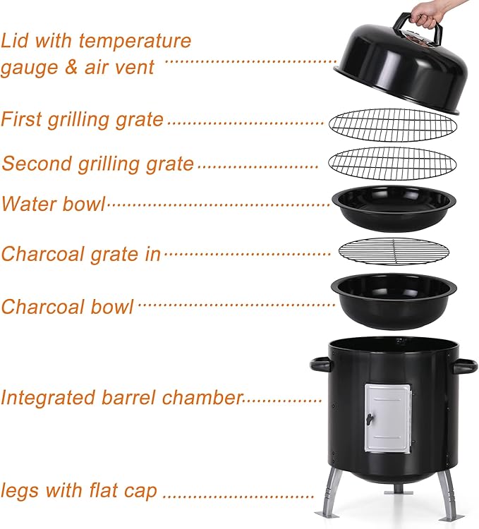 Captiva Designs 17-Inch Outdoor Vertical Smoker, Wood Chunks Smoker with Thermometer for Outdoor Cooking,Grilling,Picnic,Camping and Party
