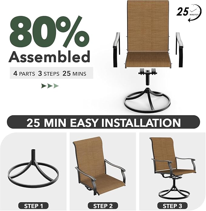 5-Piece Outdoor Dining Set, 35'' Square Table with 4 Swivel Chairs, All Weather Frame Furniture Set - Brown Style1