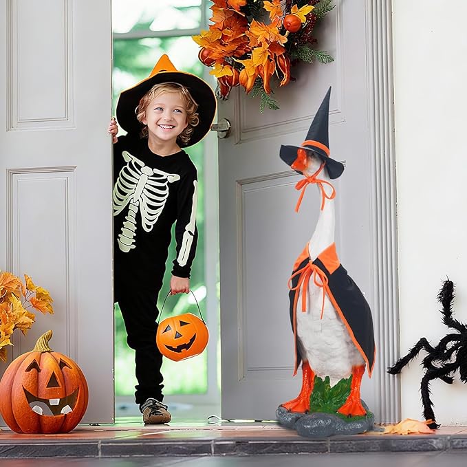 ONUPGO Halloween Goose Outfits, Lawn Porch Goose Clothes, 23 Inch Lawn Statue Seasonal Sculpture Costume for Plastic/Cement Goose Statue, Garden, Yard, Patio, Party Decoration