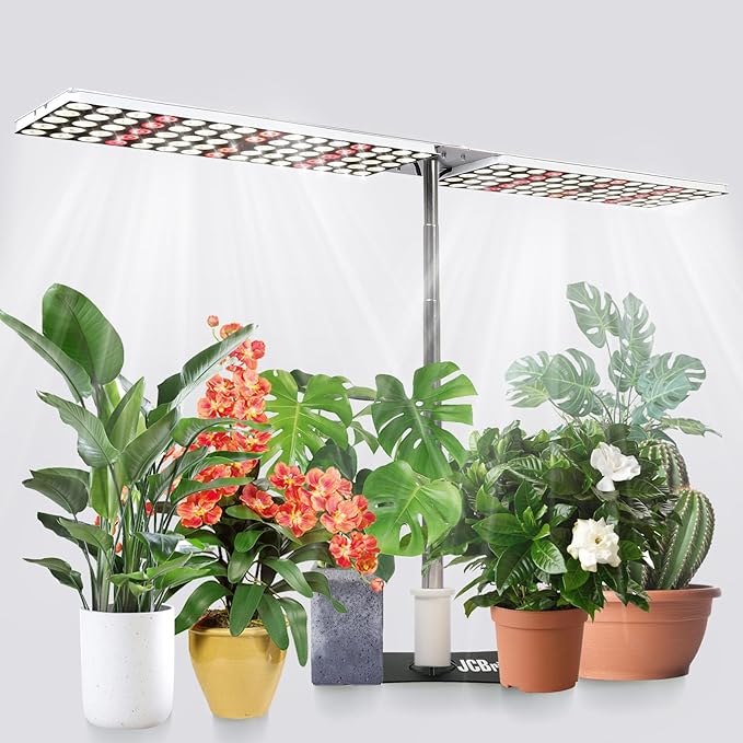 JCBritw 100W LED Grow Light Panel，Adjustable Free Standing Plant Light, White with IR Full Spectrum Grow Lamp on Stand for Indoor Plants Seed Starting, Seedlings, Veg, Flower