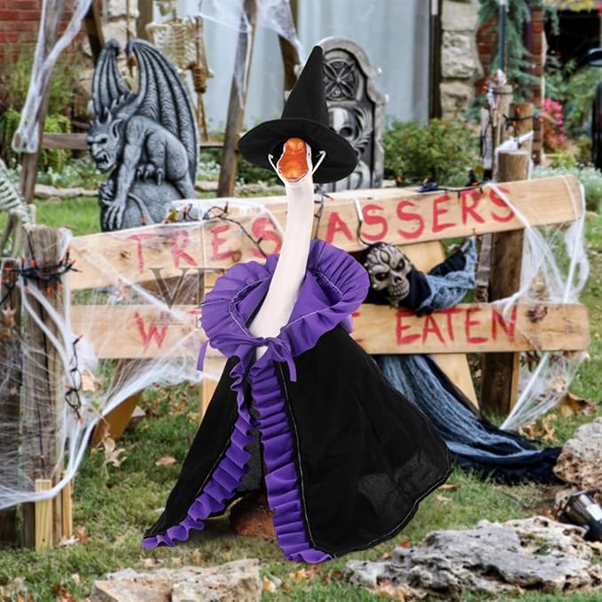 Halloween Porch Goose Outfits Witch with Accessories Yard Garden Lawn Goose Clothes for Plastic Cement Goose Statue 23" Fall Witch Porch Goose Costume Set for Patio Outdoor Decoration