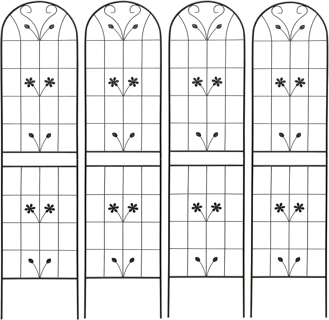 Garden Trellises, 4 Pack Black Metal Coated Rustproof Trellis for Climbing Plants Outdoor, Roses, Vines, Flowers, and Vegetables-19.7×86.7 inches