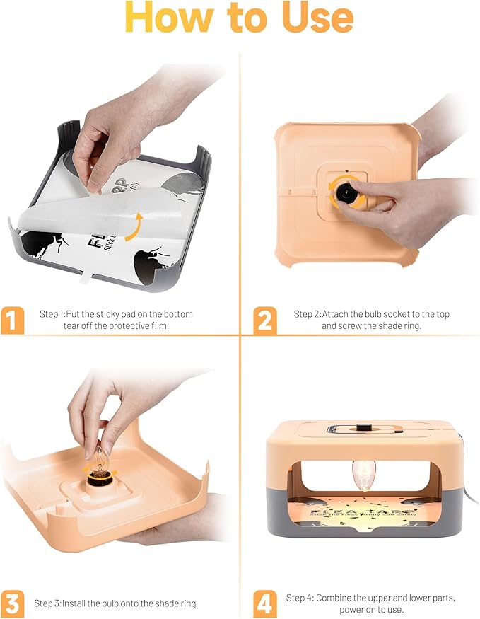 2 Pack Flea Traps for Inside Your Home, Flea Light Traps for Home Indoor with 4 Bulbs and 8 Sticky Discs, Bed Bug Trap Safe to Pets and Kids