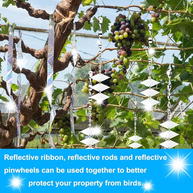 Bird Devices Outdoor Set, Bird Reflectors to Keep Birds, Bird Reflectors Shiny Wind Spinners, Reflective Pinwheels with Stakes, Keep Geese, Pigeon, Duck, Woodpecker Away