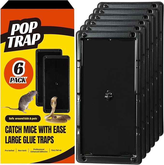 POPTRAP Rat Trap Heavy Duty & Large - 6 Pack, Super Sticky Mouse Trap with Ultra-Strong Glue, Mouse Glue Trap with Scent of Peanut Butter for Indoor & Outdoor, Non-Toxic & Long-Lasting