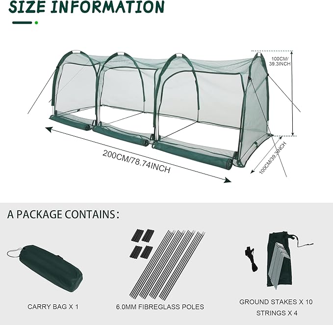Flexible Net Grow Tunnel - Garden Greenhouse Mesh Cover Growhouse Cloche for Protecting Fruit Vegetables Plants Cultivation (3M)