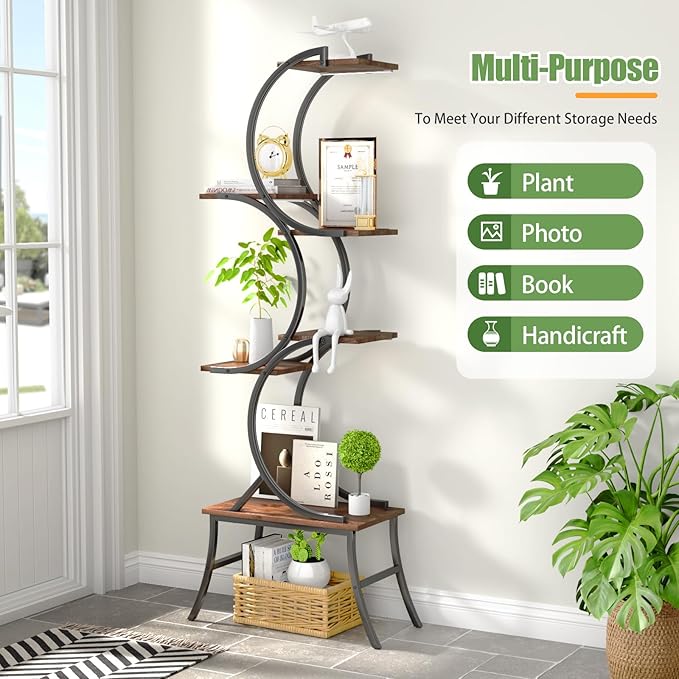 Plant Stand Indoor with Grow Lights - 63'' Tall Plant Stand Corner Plant Stands 6 Tiered Large Flower Holder Display Rack for Living Room Bedroom Office Home Decor