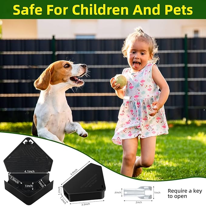 Mouse Bait Station with Keys Indoor Outdoor for Rats Mice Rodents, Reusable Mouse Poisoning Bait Blocks, Friendly for Children & Pets (16, Black 1)