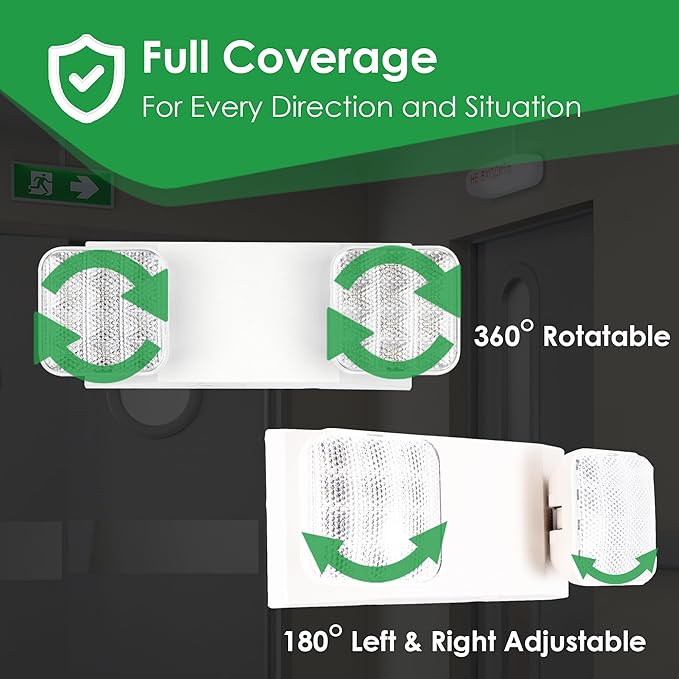 GRUENLICH LED Emergency Light, Exit Lighting Fixtures with Two LED Heads and Back-Up Batteries, UL 924 Qualified, 120/277 Voltage, 4-Pack