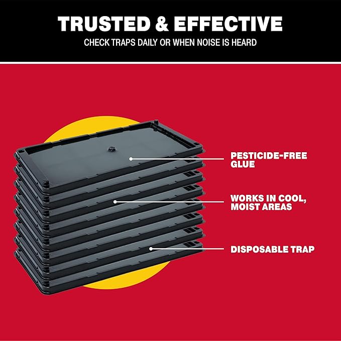 Catchmaster Rat, Snake and Mouse Traps 8Pk, Large Bulk Glue Rat Traps for Home, Adhesive Plastic Tray for Inside House, Snake, Mice, & Spider Catcher, Pest Control for House & Garage