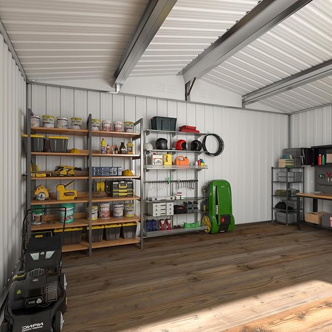 WKM 8X12 FT Outdoor Storage Shed, Utility Metal Tool Storage with Lockable Doors and Updated Frame Structure, Metal Garden Shed for Backyard, Patio Lawn, Black