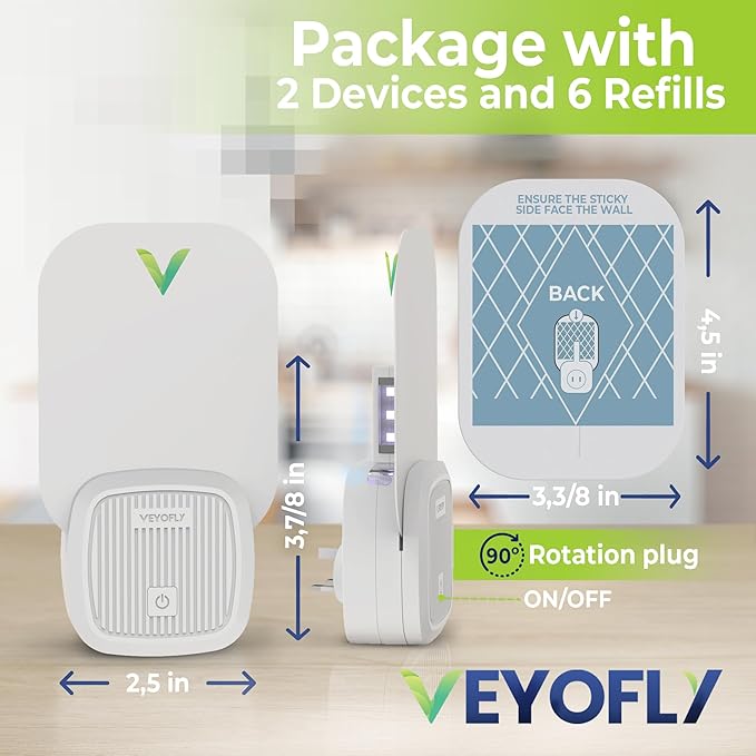 VEYOFLY (Starter Kit) Fly Catcher Indoor, Fly Trap, (2 Device + 6 Refills) Fruit Fly Traps for Indoors, Gnat Traps for House Indoor, Bug Killer, Fly Trap, Plug in Light Flying Insect Trap