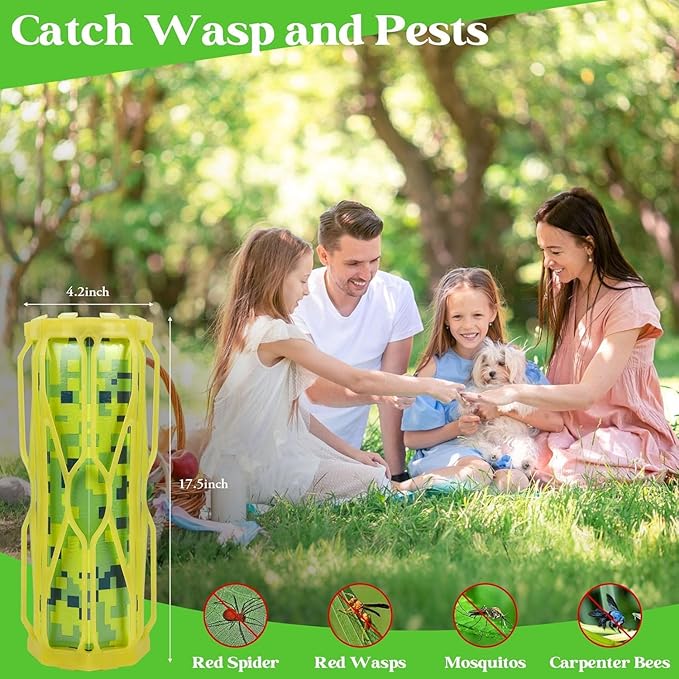 Wasp Traps Outdoor Hanging with Fluorescent, Carpenter Bee Traps for Outside, Fly Traps Outdoor/Indoor, Wasp Fly Catcher Killer Hunter for Hornet, Gnat, Mosquito, Flying Insect, 2 Pack