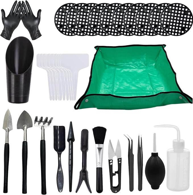 35PCS Mini Succulent Tools Set, 19.7" Thickened Repotting Mat & Plant Tag, Garden Hand Transplanting Miniature Planting Indoor Fairy Care, Potting, Cactus, Houseplant Bonsai Tool Kit