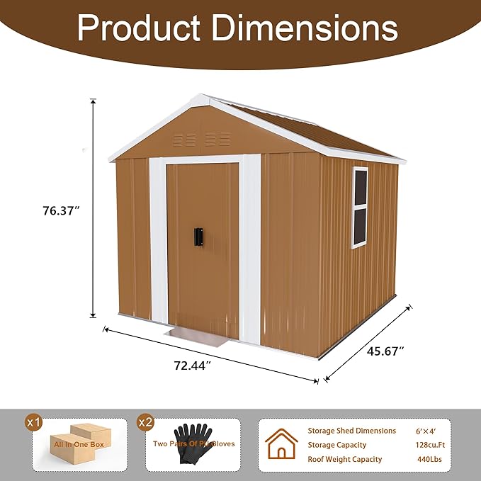 KEIKI 6X4 FT Heavy-Duty Outdoor Storage Shed, Metal Storage Shed with Windows, Lockable Door & Ventilation, Weatherproof Outdoor Garden Shed for Garden, Backyard, Patio, Lawn