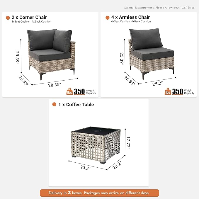 Outdoor Sectional Patio Furniture Set with Glowing Table,7 Pieces Wicker Conversation Sets L Shaped Couch Out Door Sofa Set Outside Furniture for Garden Deck Yard Porch,Black