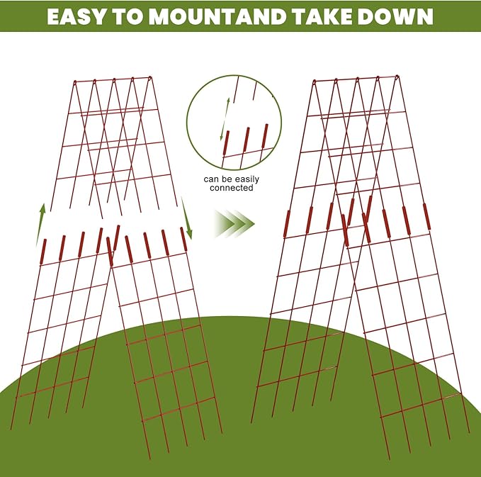 Cucumber Trellis 2 Pack, 59" H Foldable A-Frame Garden Trellis for Raised Bed Garden Grow Support with Plant Support Clips, Twist Ties for Cucumber,Tomato, Climbing Plants and Flowers