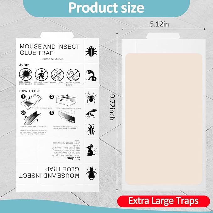 Qualirey Mouse and Insect Glue Boards Pest Glue Traps Bulk Large Mouse Rat Trap Sticky Adhesive for Mice Spider Moth Cockroaches Cricket House Indoor Outdoor Non Toxic(200 Pcs,9.72 x 5.12 Inch)