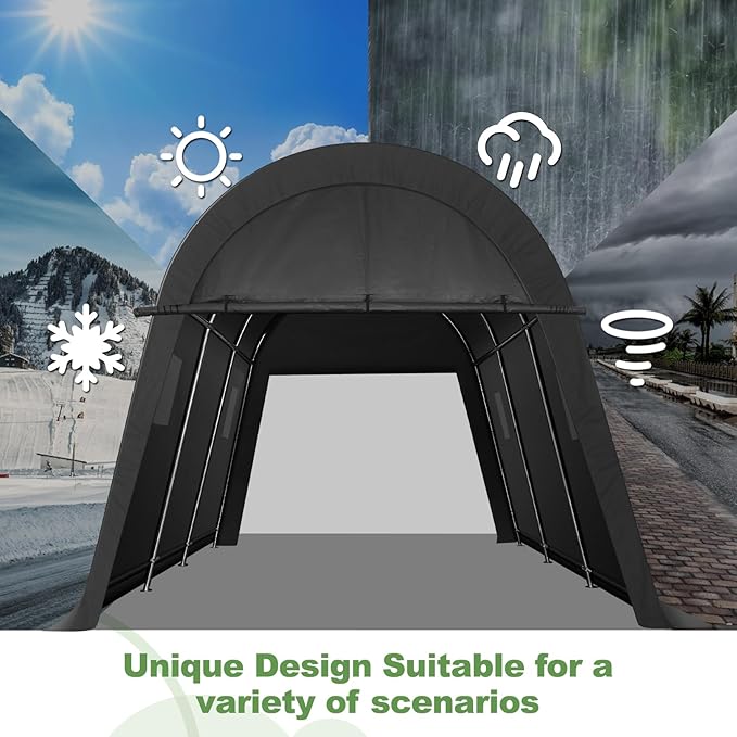 COBIZI 10x15 Carport Canopy Heavy Duty Portable Garage Tent with Double Zippered Roll-up Doors & Vents, Large Space Car Canopy Car Garage Anti-Snow Waterproof for Cars, Boats, Trucks