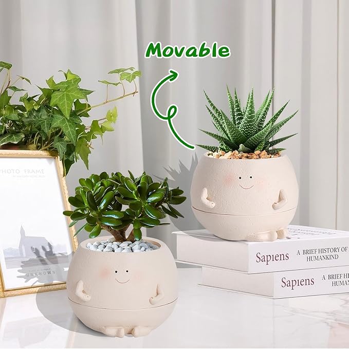 Self Watering Plant Pot 4 Inch Cute Smile Face Planter Pot for Indoor Outdoor Plants with Drainage Hole Unique Flower Pots for Succulent/Herbs/Violets