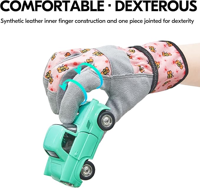 Vgo... 1-Pair Age 5-6 Kids Gardening Gloves,Children Yard Work Gloves,Soft Safety Outdoor Playing Gloves (Size M, Pink Bee, KID-MF3561)