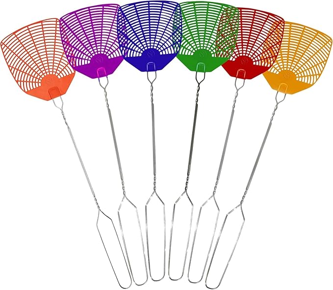 Supreme Bug & Fly Swatter 6-Pack – Braided Metal Handle 6 Pack Fly Swatters, Multi Pack Colors, – for Indoor/Outdoor – Flyswatter (21 inch- Set of 6)