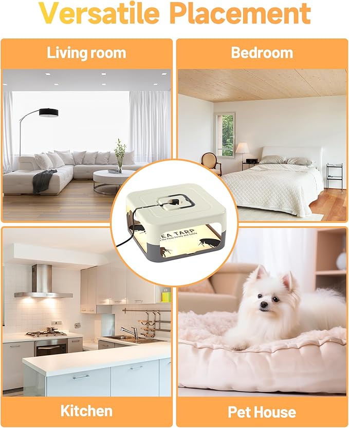 2 Pack Flea Traps for Inside Your Home, Flea Light Traps for Home Indoor with 4 Bulbs and 8 Sticky Discs, Bed Bug Trap Safe to Pets and Kids