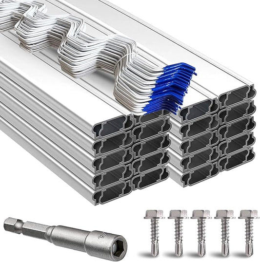 Greenhouse Spring Wire & Lock Channel 6.6 ft - PVC Coated Spring Wire & Aluminum U-Channel Bundle, Farmer Greenhouse Poly Film or Shade Cloth Attachment, 150 Mounting Screws Included [30 Pack]