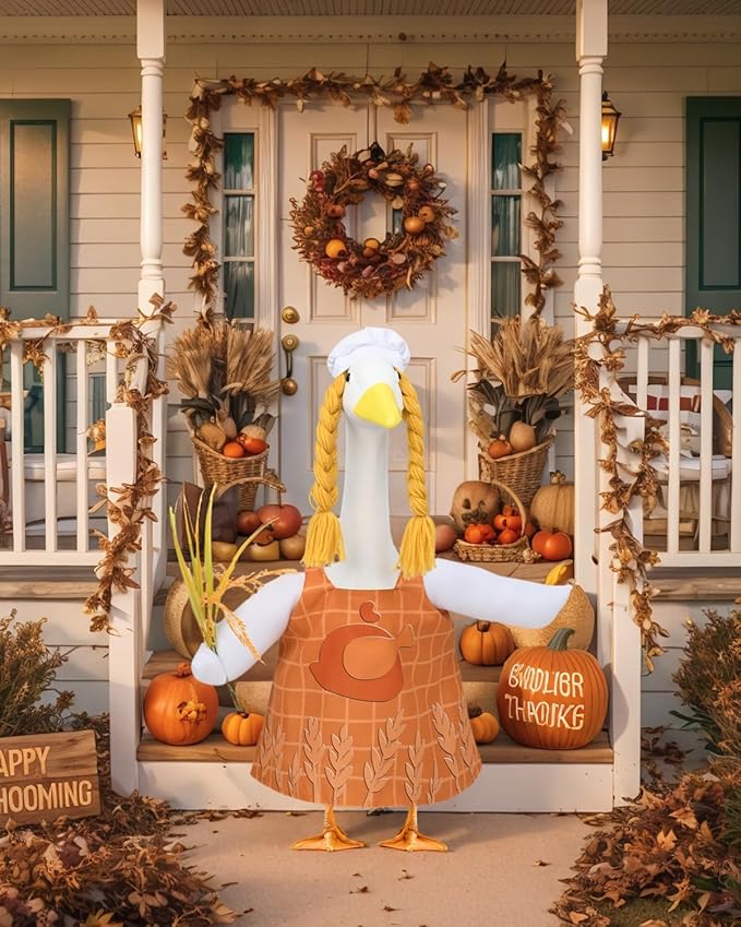 Halloween Porch Goose Outfits – Turkey Chef Goose Outfits for 23” Lawn Goose Statue, Cute Porch Goose Thanksgiving Outifts for Yard, Patio & Garden Decor