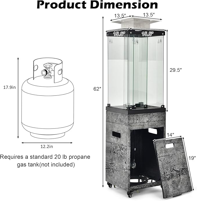 Giantex 41,000 BTU Outdoor Heaters for Patio - Propane Patio Heater, Outside Space Heater with Protective Cover, Wheels & Adjustable Feet, CSA Certification, Portable Gas Heater for Garden, Yard (Mix Gray)