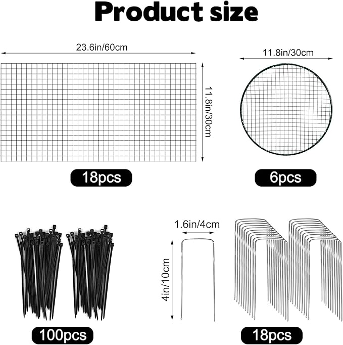 6 Sets of 24'' x 12'' Garden Plant Protectors from Animals with Detachable Covers, Metal Plant Cage Chicken Wire Cloche with Ground Stakes and Nylon Tie, Wire Plant Cage to Keeping Bunny Animals Out