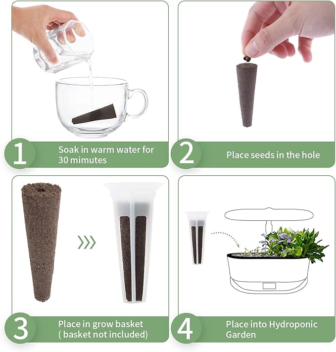 150 Pack Grow Sponges, Seed Pods Replacement Root Growth Sponges Compatible with AeroGarden, Moldy-Free, Kit with 10 Pod Labels for Hydroponic Indoor Garden System