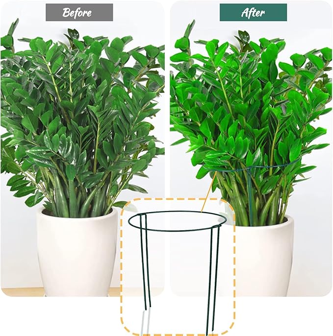 10 Pack Plant Support Stakes, 10" (W) x 16"(H) Half Round Heavy Duty Metal Garden Plant Cages for Outdoor Plants, Rust-Proof Durable Peony Cages and Supports with 10 Plant Clips and 20 Plant Ties