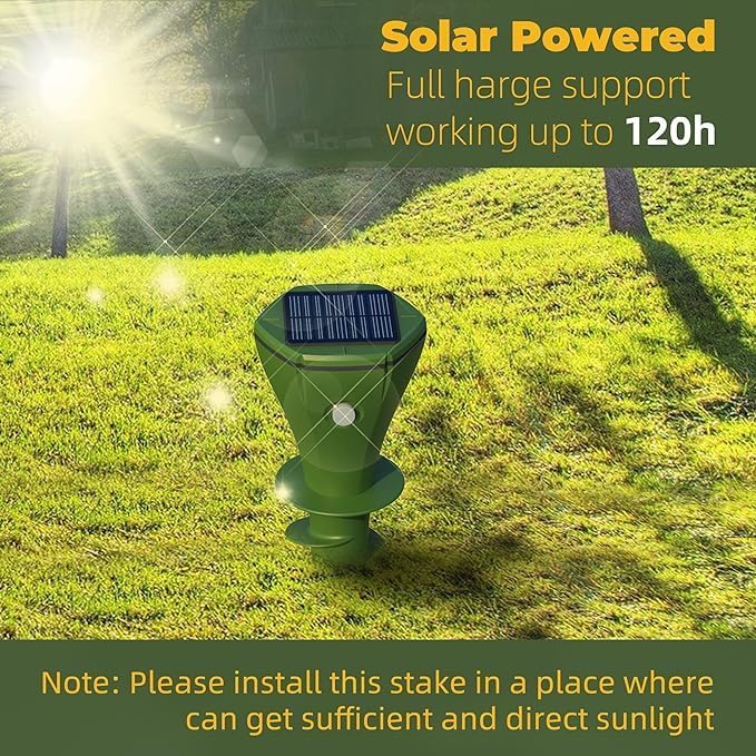 Mole Repellent for Lawns Gopher Screw Repeller Solar Powered Outdoor Groundhog Deterrent Vibration Stakes - Quiet Get Rid of Snake Vole Armadillo - No Poison Kill Traps (Green 8pack)
