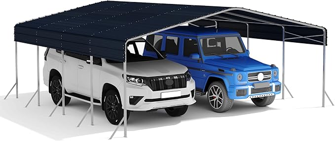 Heavy Duty Metal Carport – Sturdy Structure, All-Weather Protection, Easy Assembly for Cars, Trucks, Boats, Tractors, and Outdoor Storage (Gray, 20X20 FT)