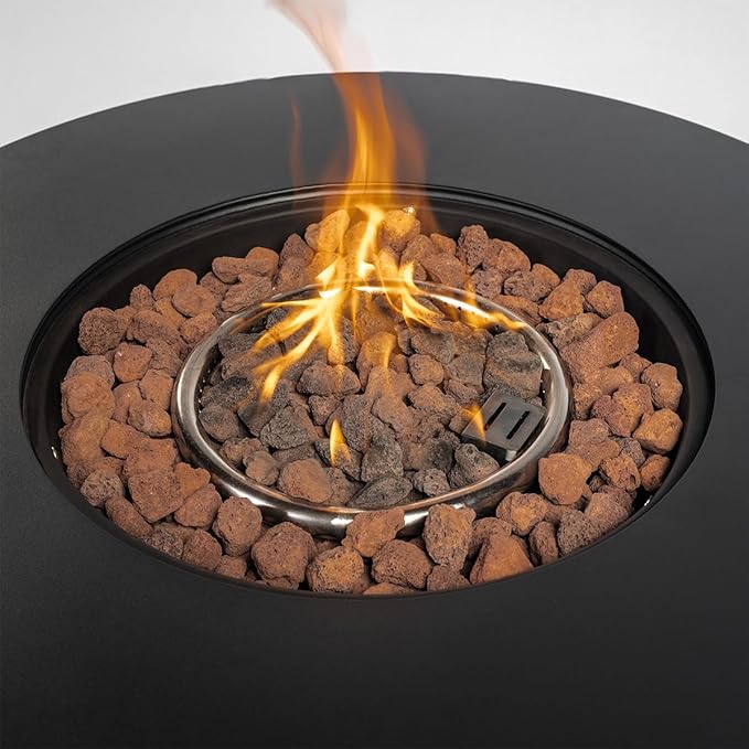 30'' Round Propane Fire Pit Table, 50,000 BTU Steel Gas FirePit for Outdoor, Fire Table with Lid, Add Warmth & Ambience to Gatherings and Parties On Patio Deck Garden Backyard, Black.