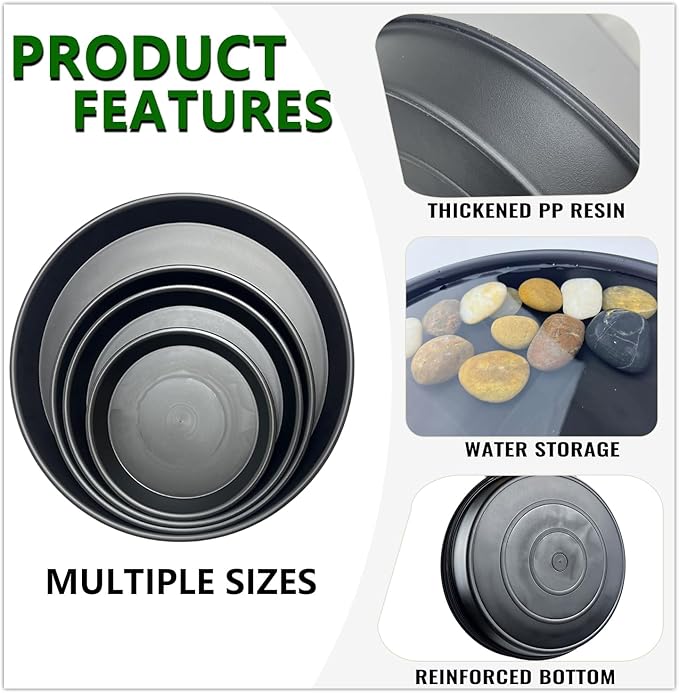 9 Pack Plant Saucer Set, 3pcs 8 inch 3pcs 10 inch 3pcs 12 inch Heavy Duty PP Plastic Pot Trays, Durable Water Catcher Plates & Drip Trays for Indoor Outdoor Gardening