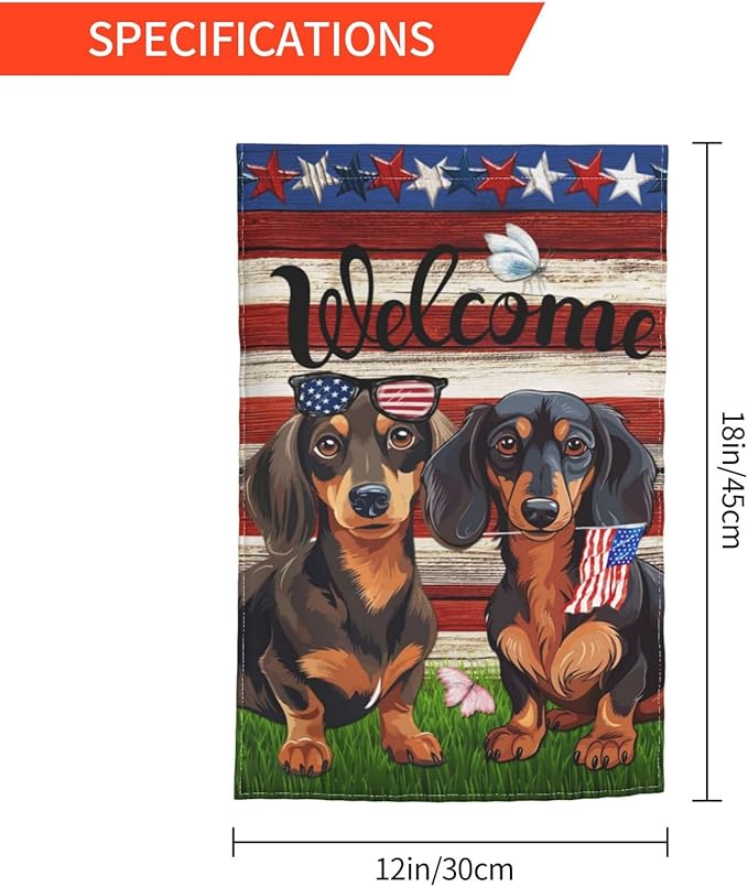 Dachshund Independence Day Patriotic American Dog Garden Flag Welcome Party Outdoor Outside Decorations Picks Home House Garden Yard Decor 12x18 Inch