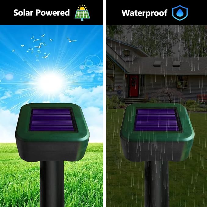 8 Pack Solar Mole Repellent, Outdoor Sonic Mole Spikes, Waterproof Deterrent Ultrasonic Animal Repellant Stakes to Get Gopher Snake Vole Possum Groundhog Rid of in Yard, Safe for Human and Pets