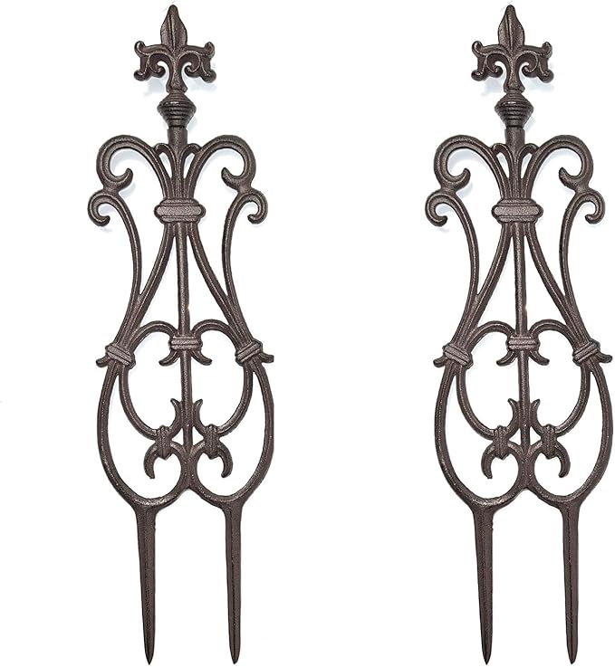 Ornate Cast Iron Garden Edging Fence（28" Tall） - 2 Pack Heavy Duty Metal Border for Lawn, Patio & Landscaping HC8775
